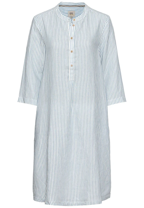 camel active Women's Linen Mix Stand Collar Slip On Dress, Blue-White, L
