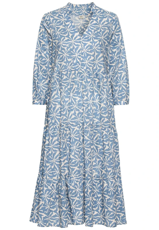 camel active Women's Tiered Dress with All-Over Floral Print, Beige, S