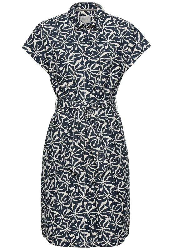 camel active Women's Shirt Blouse Dress in All-Over Print, Blue-White, L