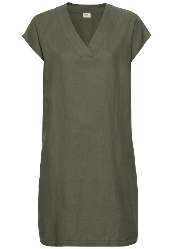 camel active Women's Summer Linen Mix Slip Dress, Olive Green, XL