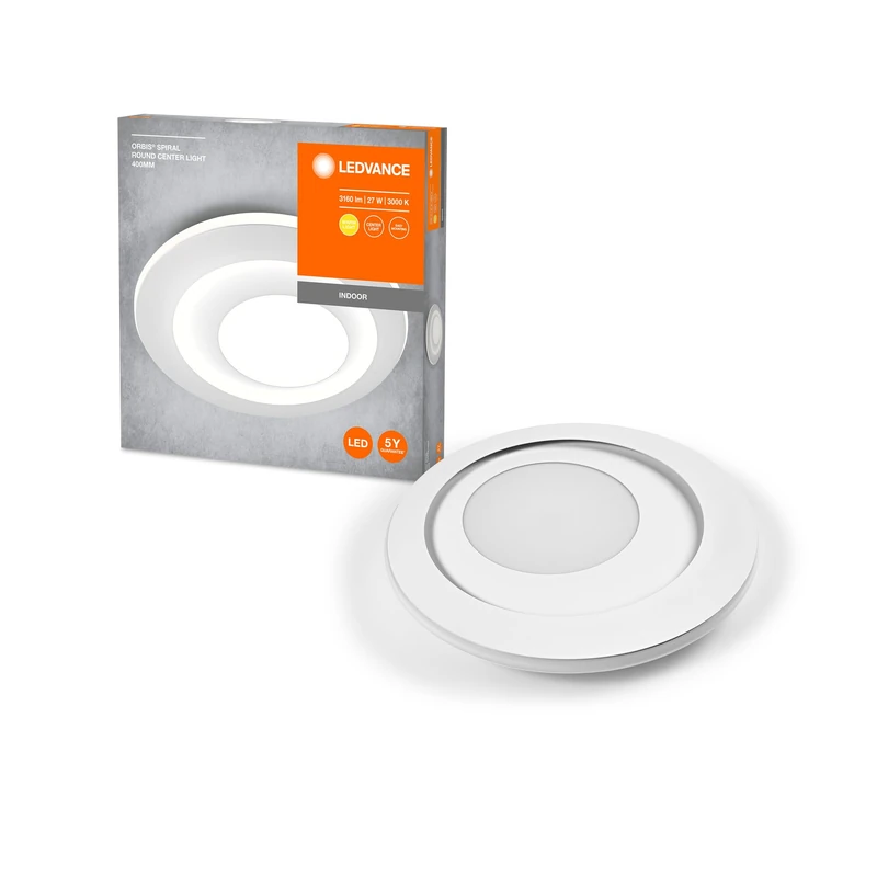 LEDVANCE Orbis Spiral Rd Cl Led Ceiling Light 400Mm, White, 27W, 3000Lm, Warm White Light Color, Effective Indirect and Direct Light Distribution, Long Life, Round, Ip20, 3000K