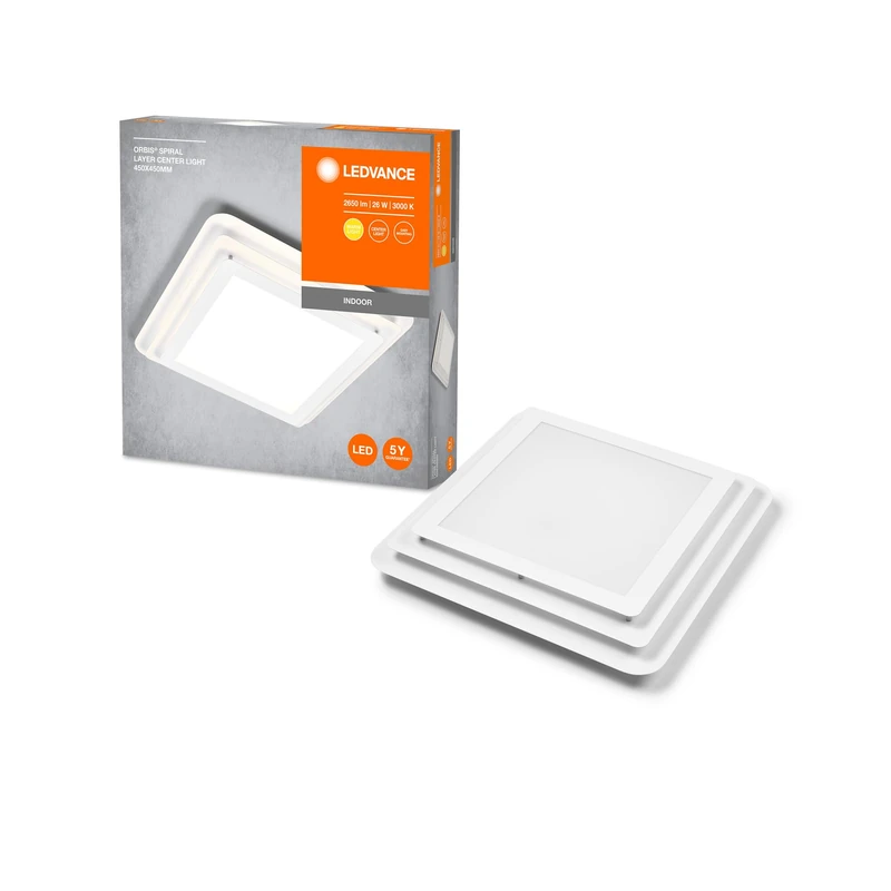 LEDVANCE Orbis Spiral Layer Cl Led Ceiling Light 45X45Cm, White, 26W, 3000Lm, Warm White Light Color, Effective Indirect and Direct Light Distribution, Long Life, Square, Layer Design, Ip20, 3000K