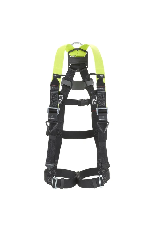 Miller H500 Full Body Construction Harness Industrial Standard IS5 Model with Mating Leg Buckles, Auto Clip Chest Buckles, Back D-Ring, Rated 140 Kg, Citrus Green, Size 3, 1036104