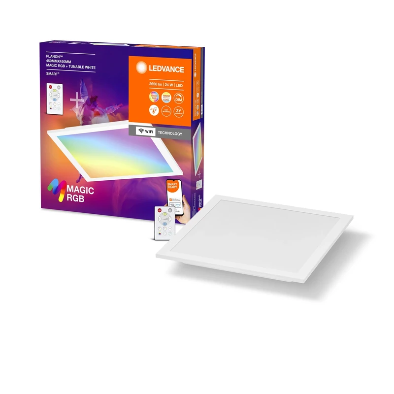 LEDVANCE Smart+ WiFi Planon Magic Led Panel Light, White, 24W, 2400Lm, White Light Function, Dimmable, Dynamic Magic RGB Effect, Long Life, App Controllable, Simple Installation, 2700-6500K