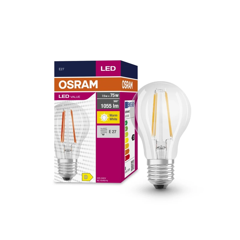 OSRAM Led Star Value Classic A75 Led Lamp for E27 Socket, Pear Shape, Fil, 1055 Lumens, Warm White (2700K), Replacement for Conventional 75W Light Bulbs, Not Dimmable, 10-Pack