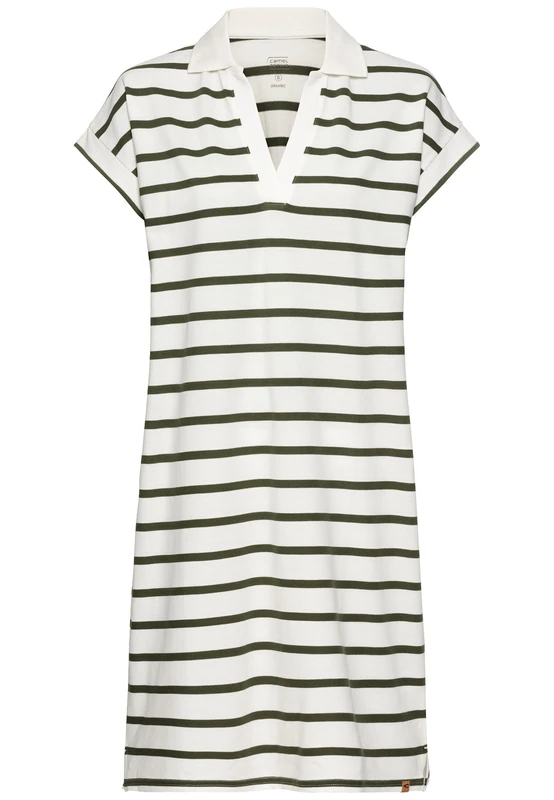 camel active Women's Piqué Polo Dress Made from Certified Organic Cotton, Olive-White, L - Image 1