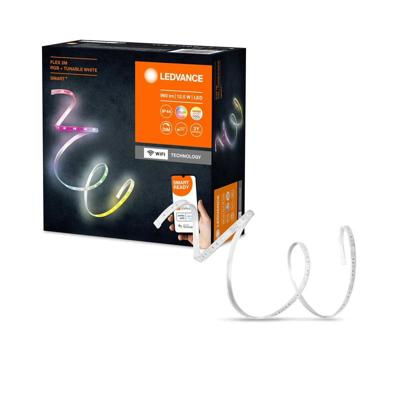 LEDVANCE Smart+ WiFi Outd Flex 3M Led Strip, White, 12W, 790Lm, Controllable from Warm to Cold White, RGB Light for Outdoors, App Controllable, Long Life, Easy Installation, Ip44