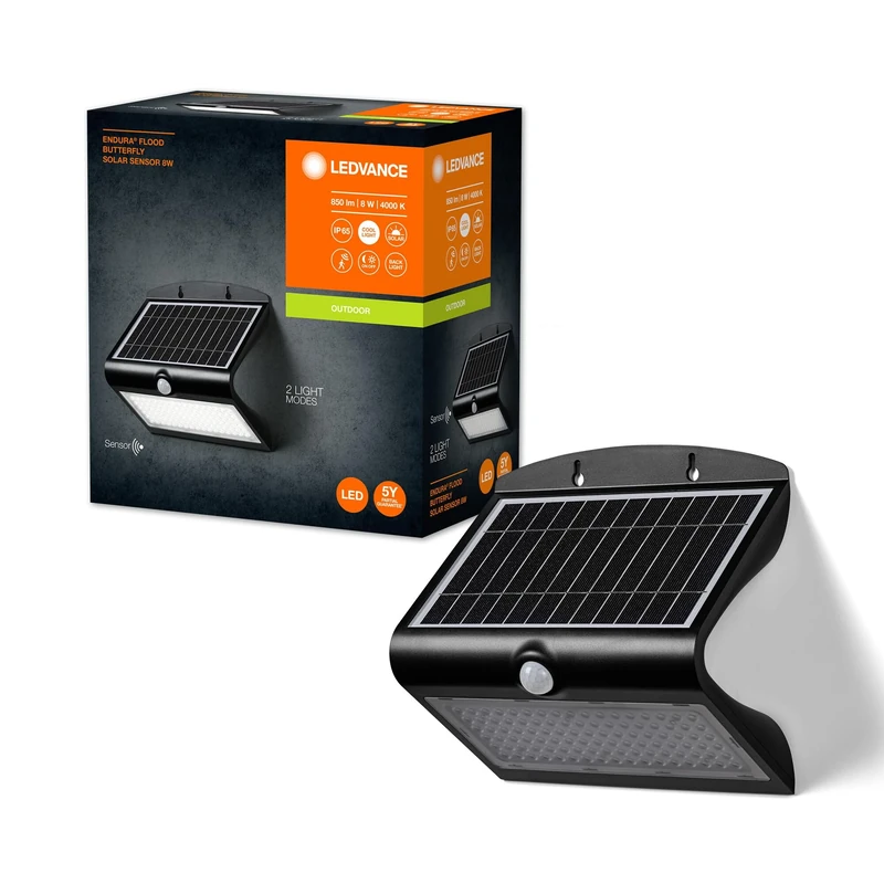 LEDVANCE Endura Butterfly Solar Floodlight, Black, 8W, 850Lm, Motion and Light Sensor, Outdoor Light, Rechargeable Battery, Eco-Friendly, Long Life, Easy to Install, Ip65, 4000K