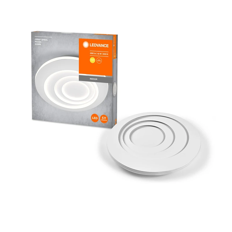 LEDVANCE Orbis Spiral Round Led Ceiling Light 505Mm, White, 42W, 4000Lm, Warm White Light Color, Effective Indirect Light Distribution, Long Life, Round, Led Module, Ip20, 3000K