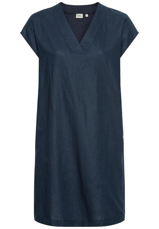 camel active Women's Summer Linen Mix Slip Dress, Blue, S