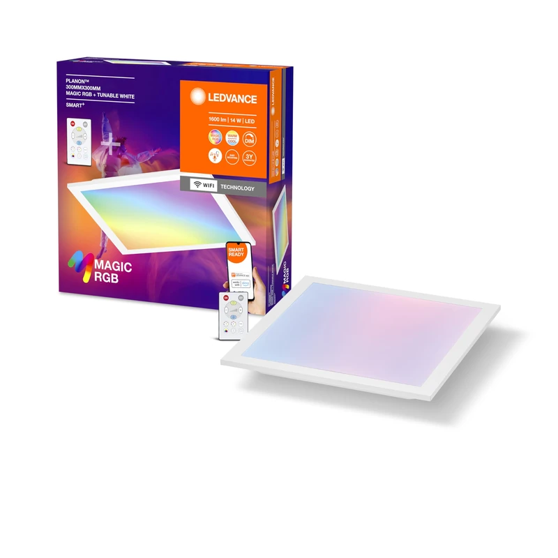 LEDVANCE Smart+ WiFi Planon Magic Led Panel Light, White, 18W, 1600Lm, White Light Function, Dimmable, Dynamic Magic RGB Effect, Long Life, App Controllable, Simple Installation, 2700-6500K