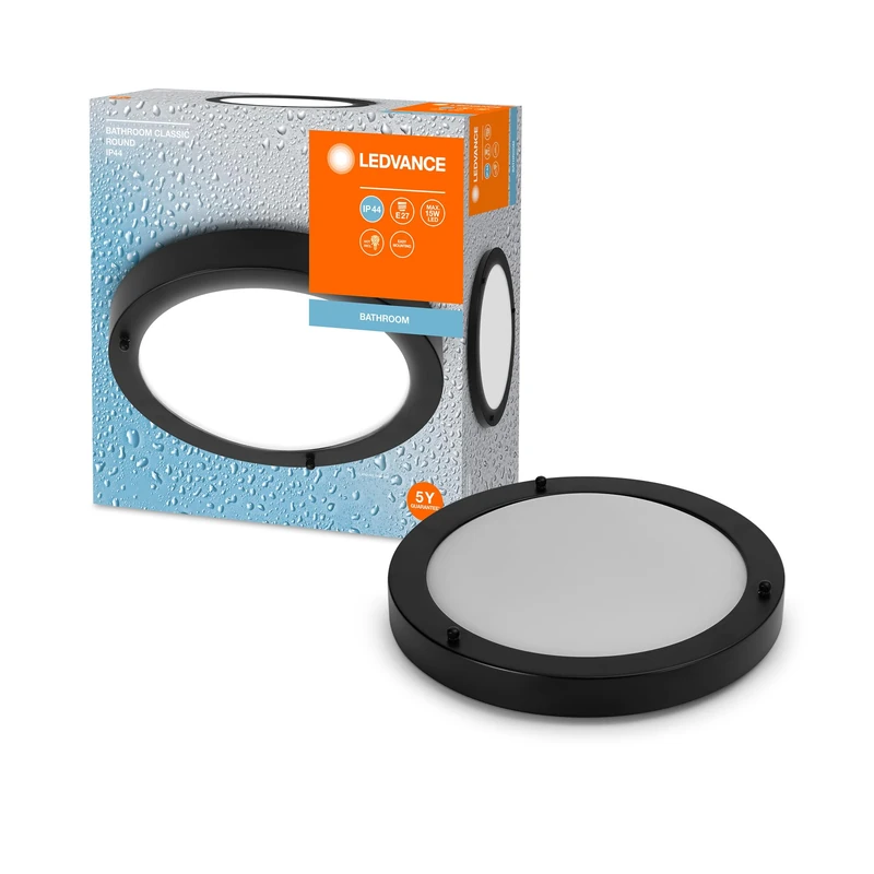 LEDVANCE Bathroom Classic Round Bathroom Ceiling Light 280Mm, Black, E27 Base, Can Be Equipped with A Smart Lamp, High-Quality Workmanship, Cylindrical Shape, Ip44 - Image 1