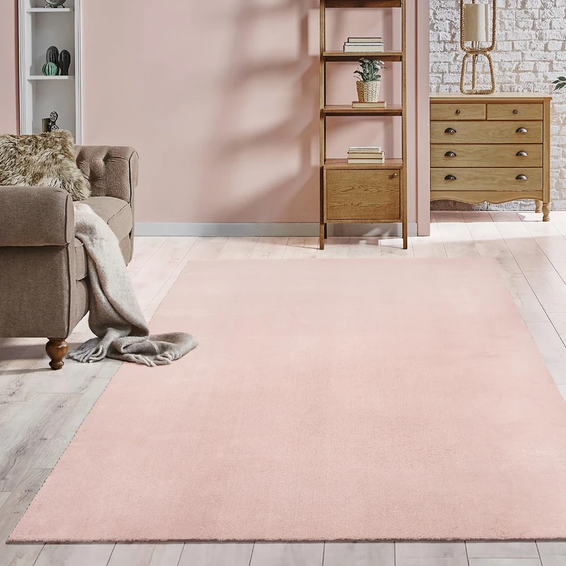 the carpet Relax Rug, Modern, Fluffy, Short Pile, Non-Slip Underside, Washable up to 30°C, Super-Soft, Fur Look, Blush, 240 x 340 cm