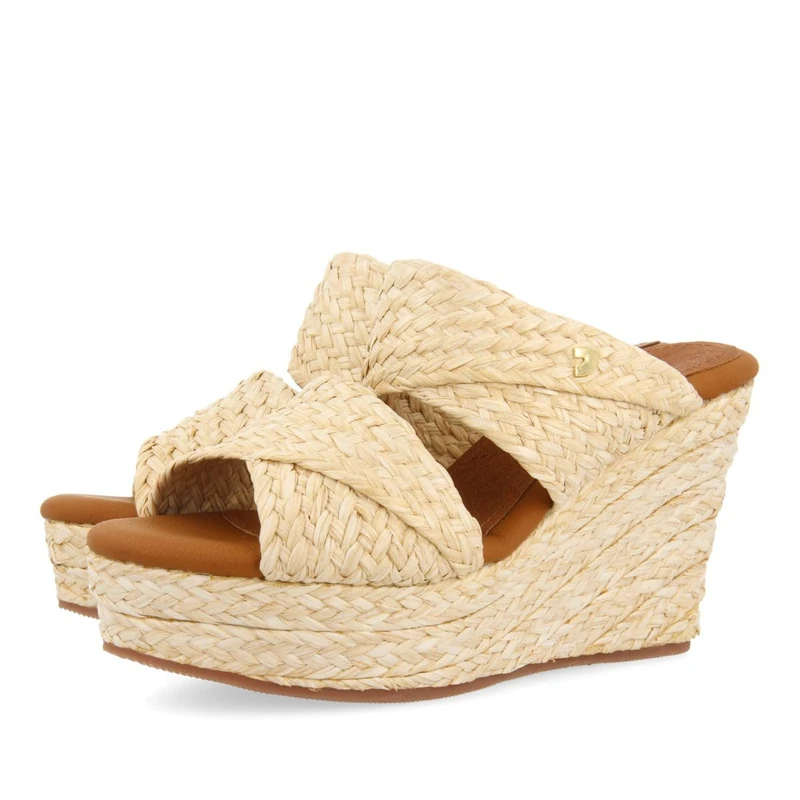 GIOSEPPO FRAZZANO High Heel Sandals Leather Style Mule with Raffia for Women, Leather, 4 UK