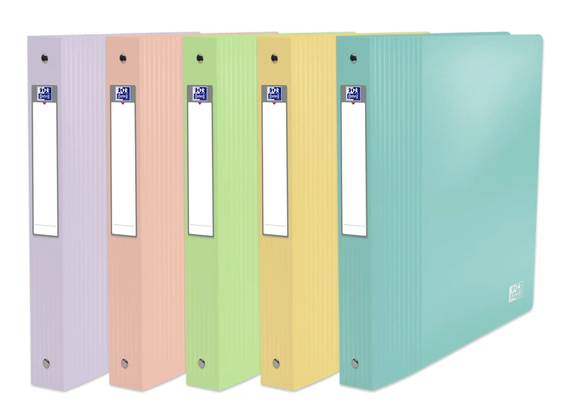 OXFORD Pack of 10 A4XL School Life Binders 40 mm Spine 4 Rings Polypropylene Cover Assorted Colours Pastel