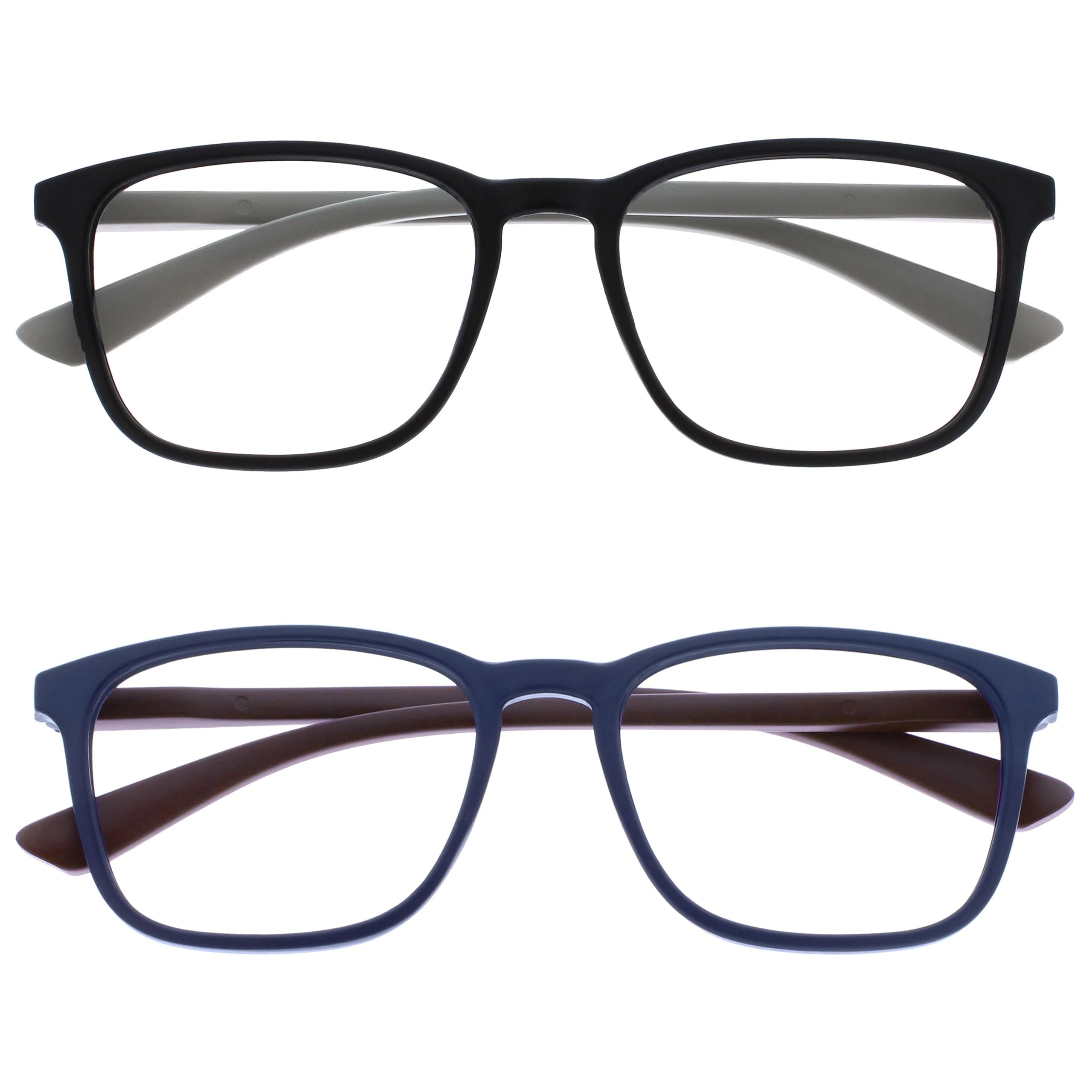 OPULIZE Max Reading Glasses 2 pack - Classic Large Rectangular Frame - Matt Black Blue - Men's Women's Unisex - Spring Hinges - RR78-13 - +1.00