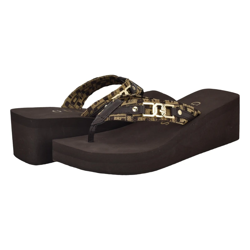 GUESS Women's Ediva Wedge Sandal, Brown 201, 5.5 UK