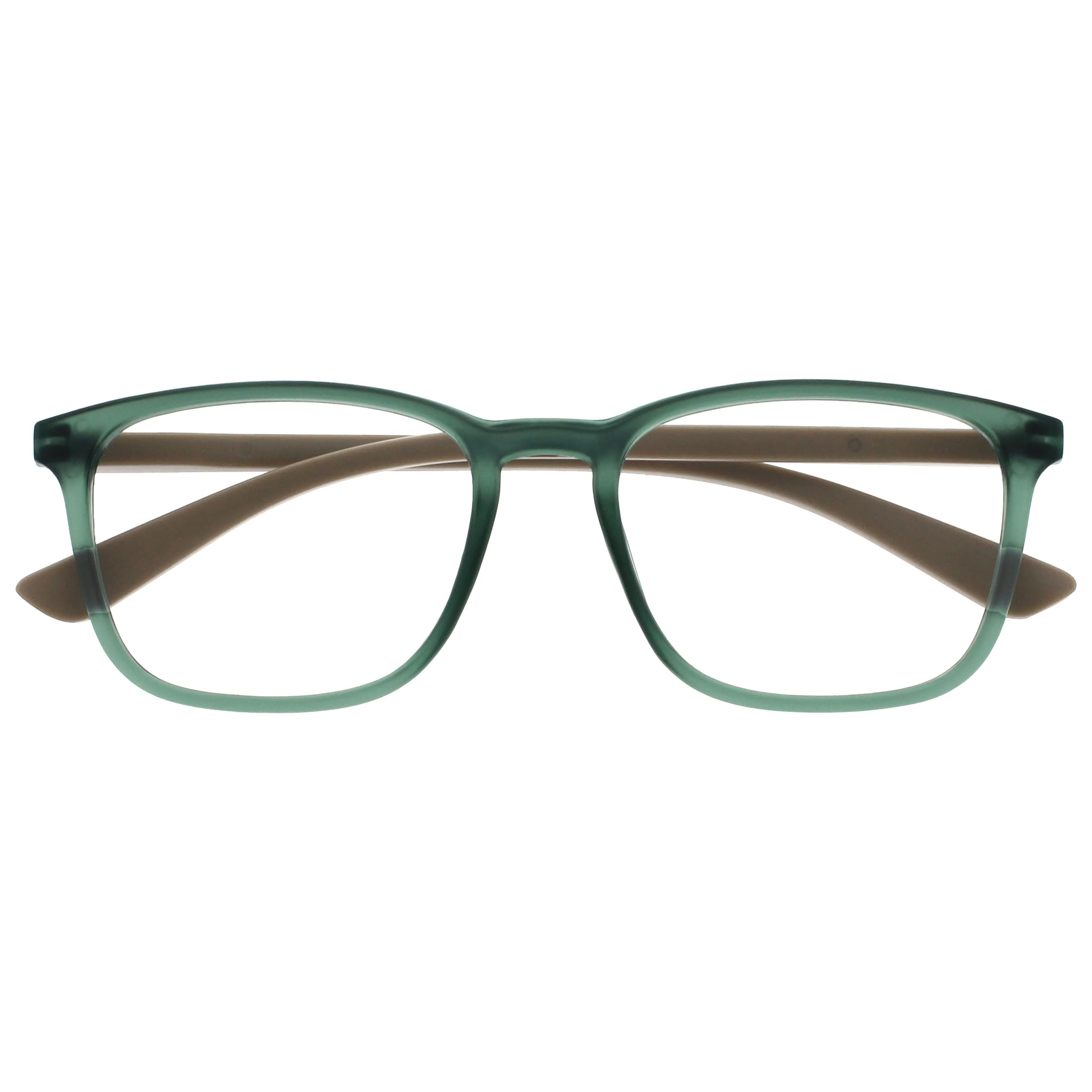OPULIZE Max Reading Glasses - Classic Large Rectangular Frame - Matt Transparent Green with Beige Arms - Men's Women's Unisex - Spring Hinges - R78-6 - +1.00