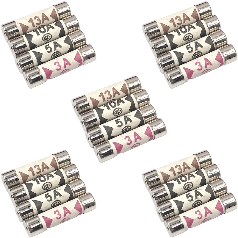 Nartel® 20 x Mixed Electrical Ceramic Household Domestic Mains Plug Top Fuses BS1362 Type (5pcs 3A, 5pcs 5A, 5pcs 10A, 5pcs 13A)