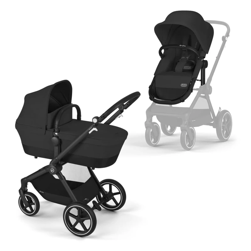 CYBEX Gold Stroller EOS Lux 2-in-1, Travel System, from Birth to 22 kg (Approx. 4 Years), Moon Black