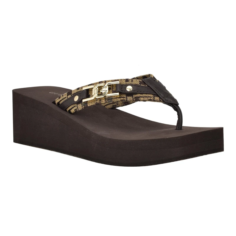 GUESS Women's Ediva Wedge Sandal, Brown 201, 6.5 UK
