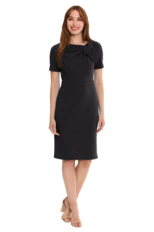 London Times Women's Polished Sheath Dress with Bow Detail Career Office Event Occasion Guest of, Black, 22 Plus - Image 1