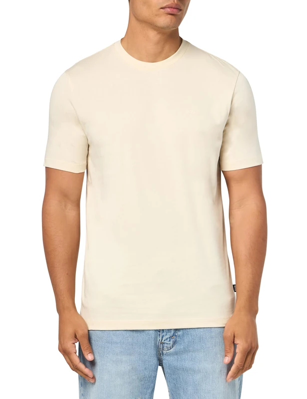 BOSS Men's Chest Logo Soft Jersey Crew Neck T-Shirt, Almond Milk, Large - Image 1
