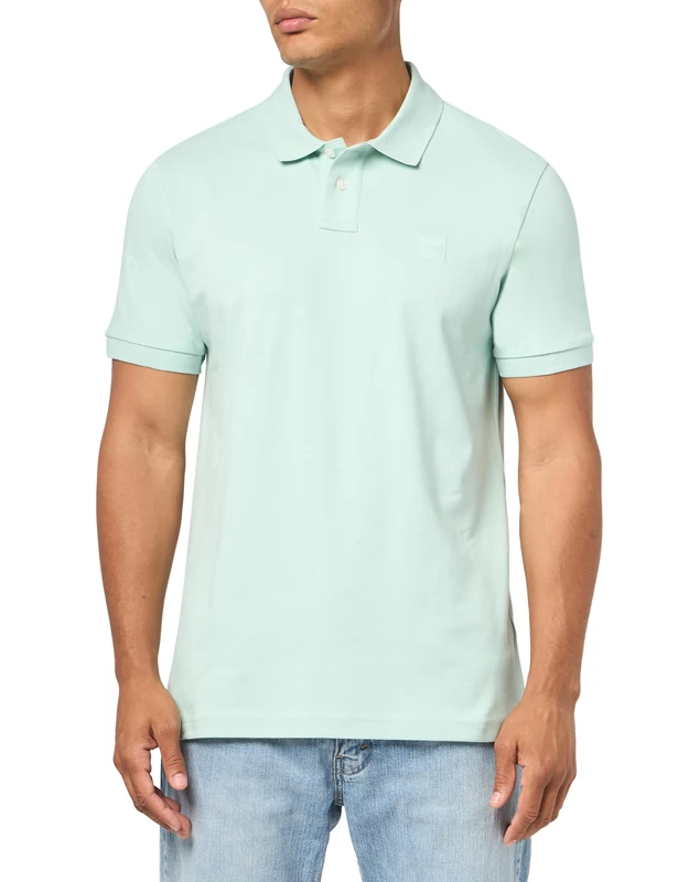 BOSS Men's Square Patch Logo Slim Fit Pique Polo Shirt, Mint Green, XXL