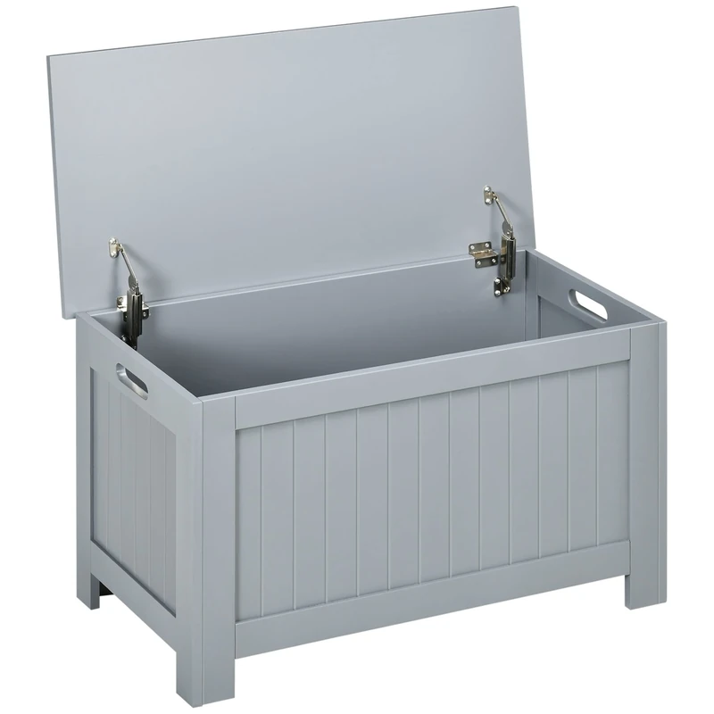 HOMCOM Lift Top Storage Chest Toy Box Organizer with Lid and Safety Hinges for Bedroom Entryway Living Room - Grey