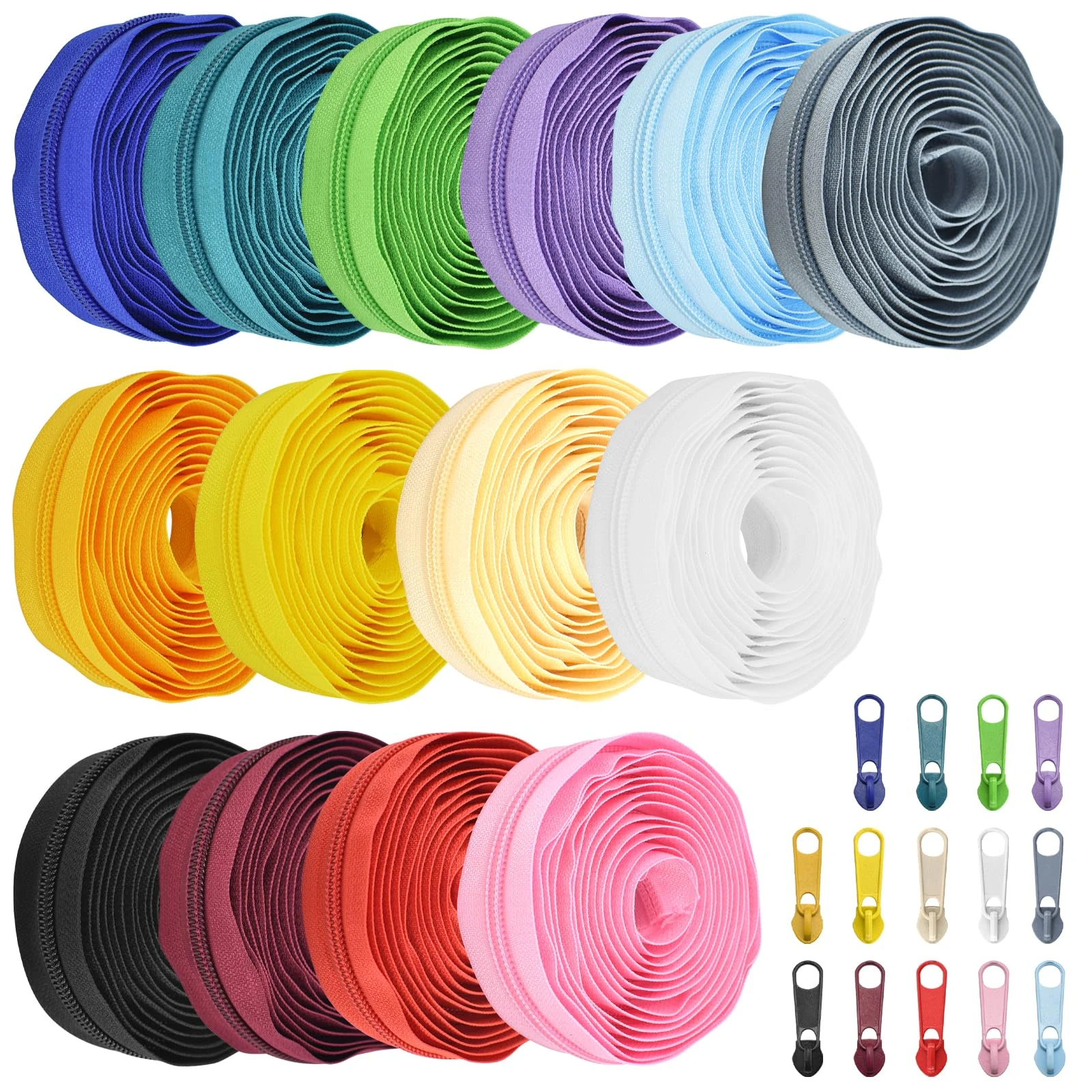 42 Yards,14Pcs Zippers by 5#Nylon Coil for Sewing in Assorted Colors with 112 Zipper Sliders for DIY Tailor Sewing Crafts Supplies,14 Color