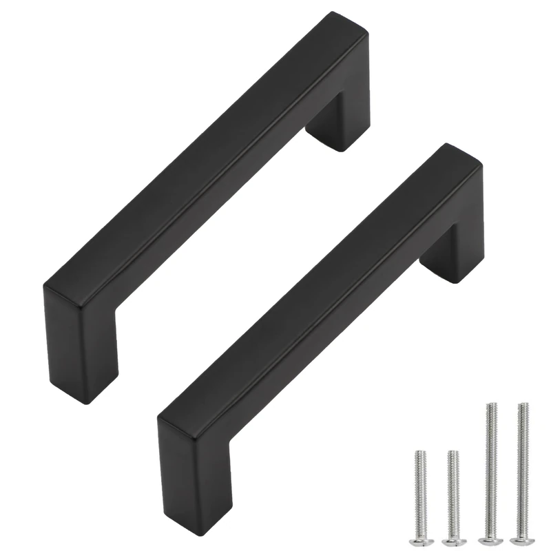 Redunest Cabinet Pulls Matte Black Cabinet Handles Square Drawer Pulls, 30 Pack 3-3/4 Inch Stainless Steel Kitchen Door Cupboard Cabinet Handles, Black Drawer Hardware Handles, 96mm Hole Centers
