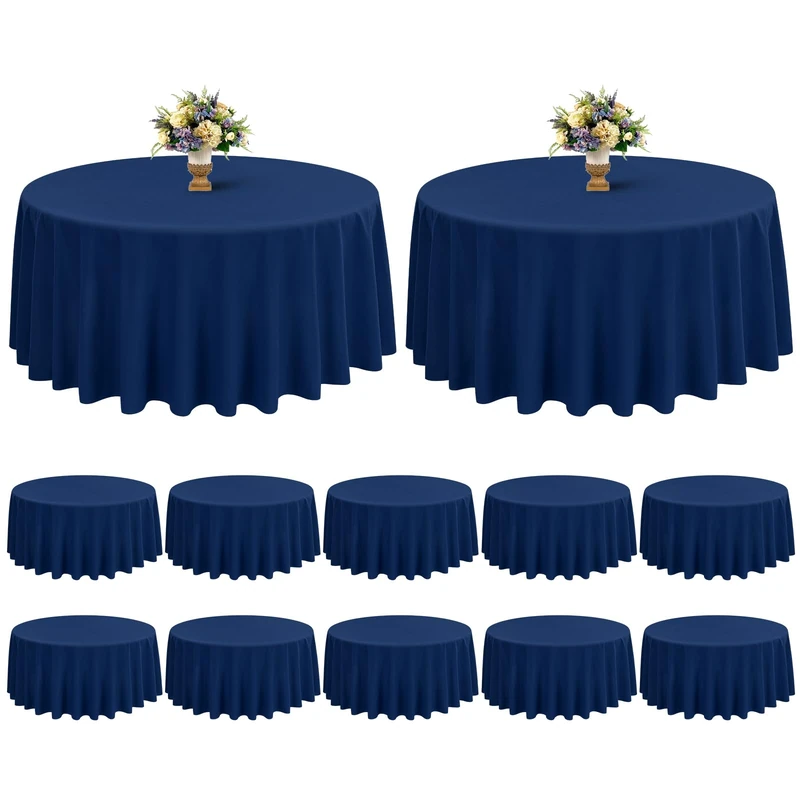 12 Pack Round Tablecloth Navy Blue Tablecloths 90 Inch,Circle Polyester Table Cloth,Washable Fabric Stain and Wrinkle Resistant Premium Round Table Cover for Wedding Parties Banquet Reception Dining