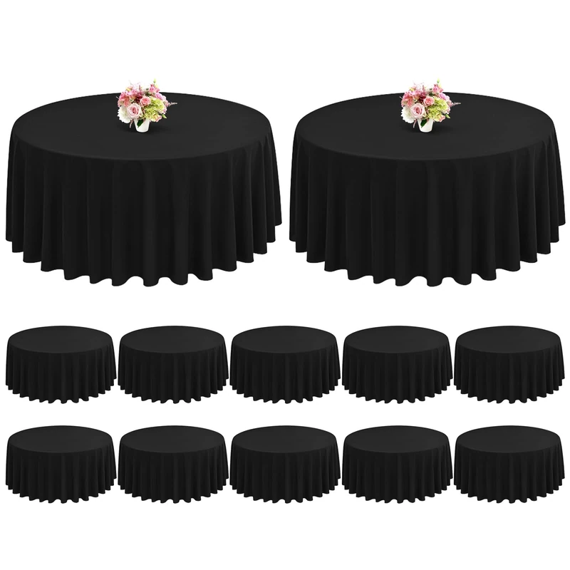 FXKS 12 Pack 70 Inch Round Tablecloth,Black Tablecloth Polyester Round Table Cloth Stain and Wrinkle Resistant,Circle Washable Fabric Table Cover for Wedding Parties Banquet Reception Dining