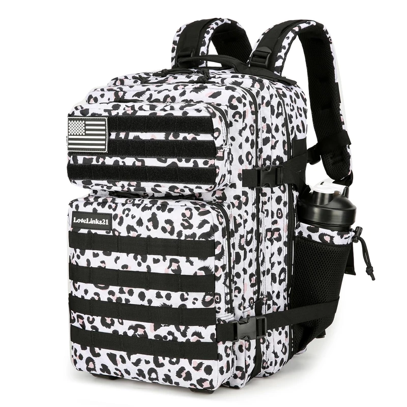 Lovelinks21 25L Tactical Backpack Waterproof Military Backpack for Men and Women Assault Pack Small Velcro Travel Backpack, White Leopard, 25 Liters, Daypack Backpacks