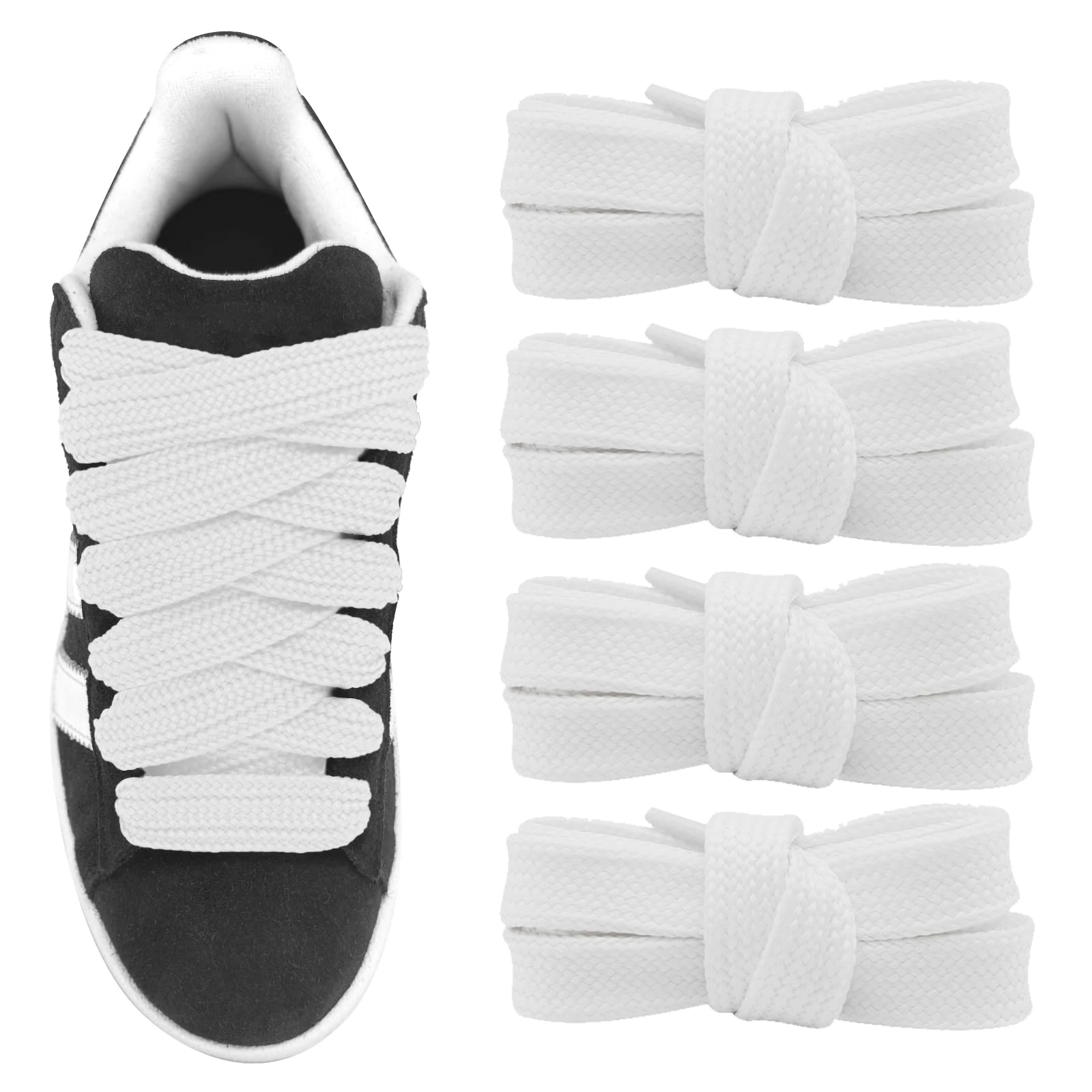 UamGlsob 2 Pairs 20mm Super Wide Chunky Fat Laces, Thick Cotton Flat Trainer Shoelaces for Campus Skate Shoes (White-01, 54''/140cm)