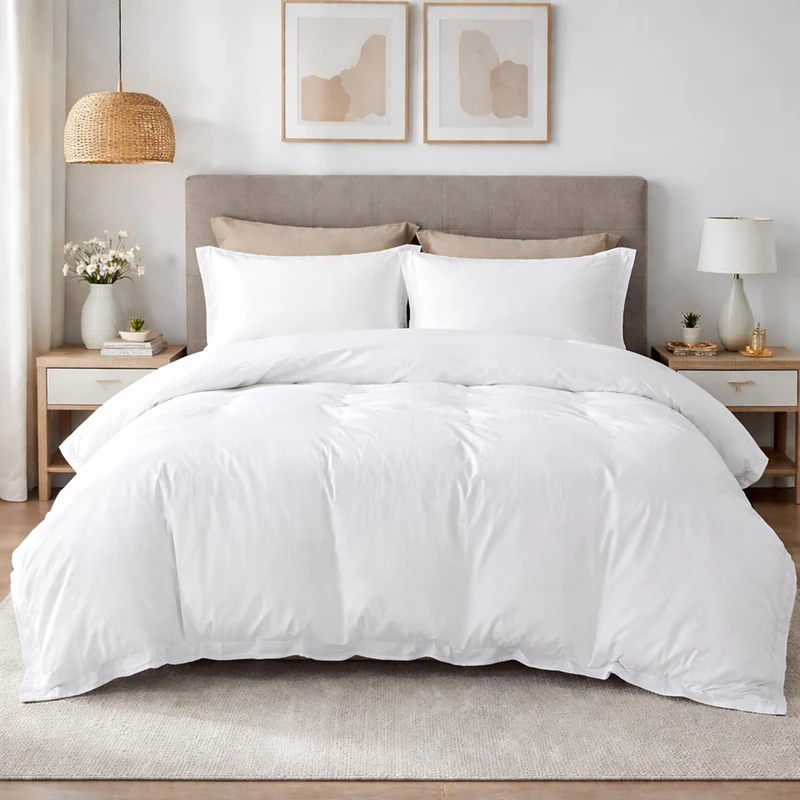 SLEEP-NEST All Season Hotel Luxury Queen Duvet Cover 90x90 Inches 3-Piece Bedding Set, 100% Egyptian Cotton with Zipper Closure & Corner Ties, Breathable Cover, Easy Care - White