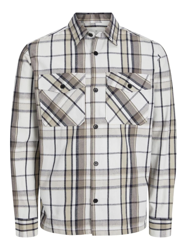 JACK & JONES Jprccroy Spring Check Overshirt L/S SN, Falcon/Checks: Comfort fit, S - Image 1