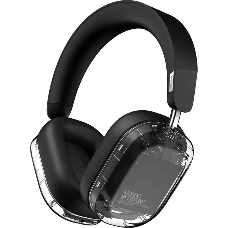 Defunc Mondo by Over-Ear Wireless Headphones with Optional Cable, 45 Hours Active Playtime, Bluetooth, Dual ENC Microphones and Drivers, Transparent