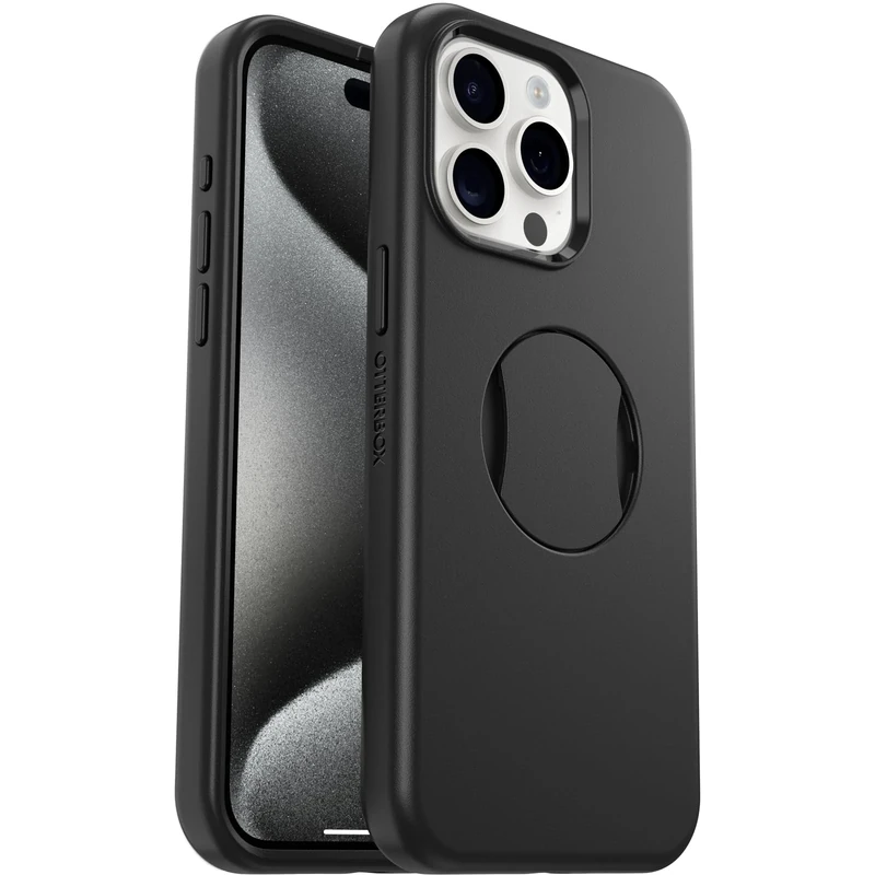 OtterBox OtterGrip Symmetry Case for iPhone 15 Pro Max for MagSafe, Drop Proof, Protective Case with Built-In Grip, 3x Tested to Military Standard, Black