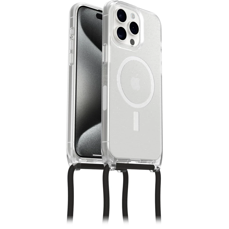 OtterBox React Necklace Case with MagSafe for iPhone 15 Pro Max, Ultra-Slim, Protective Case with Adjustable and Detachable Necklace Strap, Tested to Military Standard, Stardust, No Retail Packaging