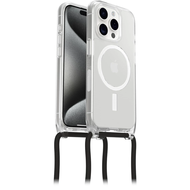 OtterBox React Necklace Case with MagSafe for iPhone 15 Pro, Ultra-Slim, Protective Case with Adjustable and Detachable Necklace Strap, Tested to Military Standard, Clear, No Retail Packaging