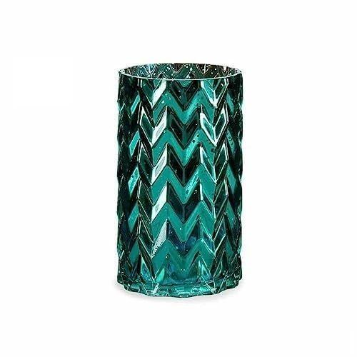 Carved Vase Spigot Turquoise Glass 11.2 x 19.5 x 11.2 cm (6 Units)