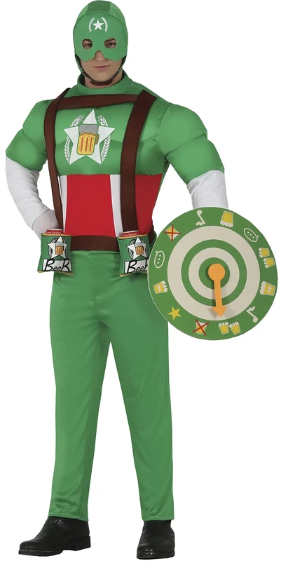 FIESTAS GUIRCA Captain Beer Mens Fancy Dress Costume - Funny Superhero Mens Outfit with Shield - Bachelor Party Stag Do Fancy Dress Men Size S 36-38