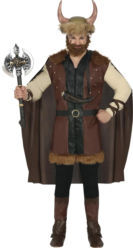 FIESTAS GUIRCA Viking Warrior Mens Fancy Dress Costume - Barbarian King Historical Fancy Dress Men Size S 36-38