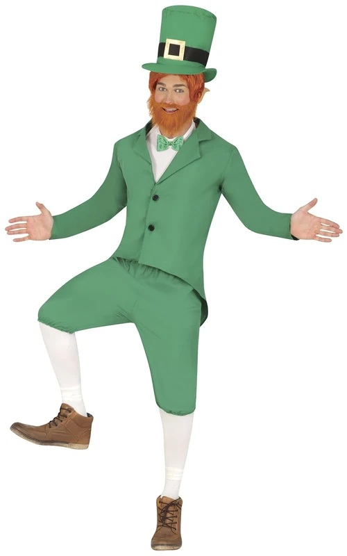 FIESTAS GUIRCA Green Leprechaun Mens Fancy Dress Costume - St. Patrick's Day Fancy Dress Men incl. Leprechaun Hat & Ginger Beard Size S 36-38