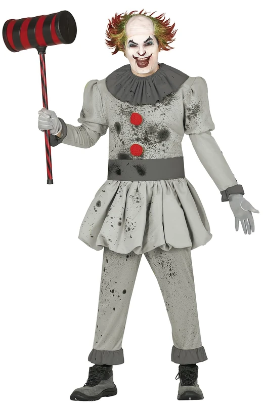 FIESTAS GUIRCA | Evil Clown Fancy Dress for Adults (42-44/XL) - Shirt, Belt, Collar, Skirt and Trousers - Clown and Halloween Costumes for Horror Parties and Masquerades - Men - Grey