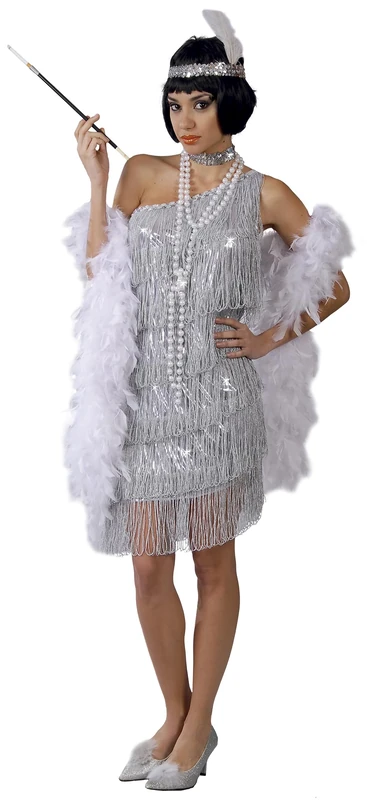 FIESTAS GUIRCA Silver Flapper Fancy Dress Women - Gatsby 20s Dress & Feather Headband - Charleston Fancy Dress Costumes for Women Size XL 18-20 - Image 1