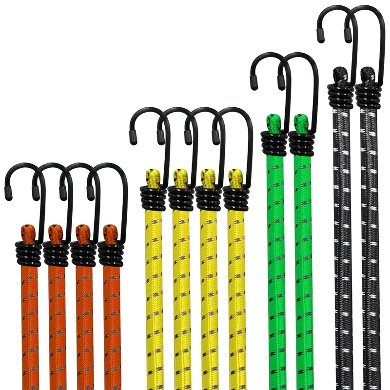 Bungee Cords with Hooks Jsdoin 12PCS Heavy Duty Bungee Cord Weatherproof & UV-Resistant Elastic Bungee Straps For Securing Tarps, Luggage, Tents, Bikes, Garden Furniture