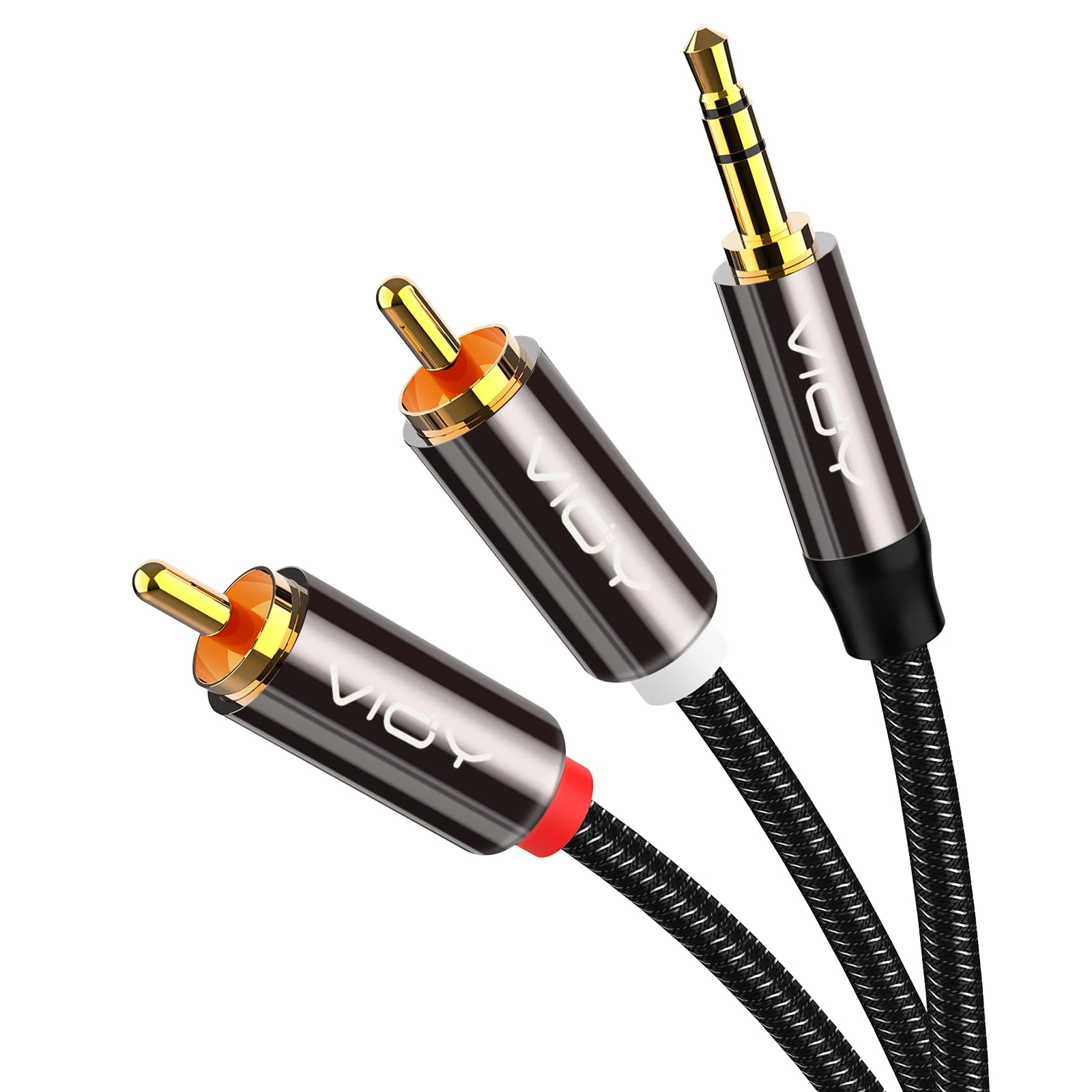 VIOY RCA to 3.5mm Cable 7.5 Metres, Gold-Plated Nylon Braided 3.5mm Male to 2RCA Male Auxiliary Stereo Audio Y Splitter Smartphones, MP3, Tablets, Speakers, Home Theater, HDTV