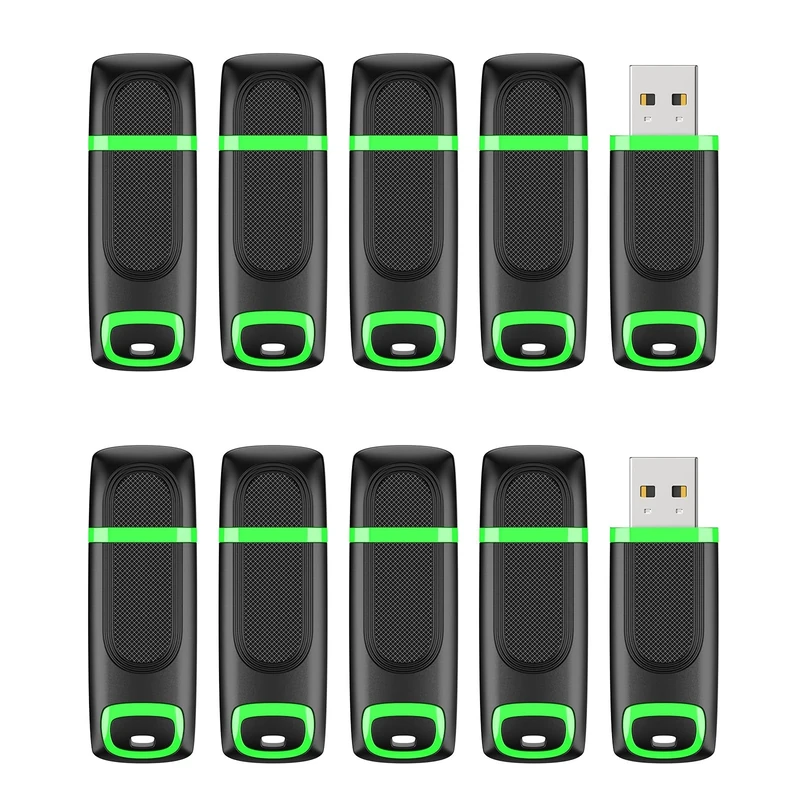 KEXIN 32GB USB Stick 10 Pack USB 2.0 Mini USB Memory Stick Pen Drive Thumb Drive Cap Design Data Storage Stick Zip Drive for Computer, Tablet, TV, Car (Green)